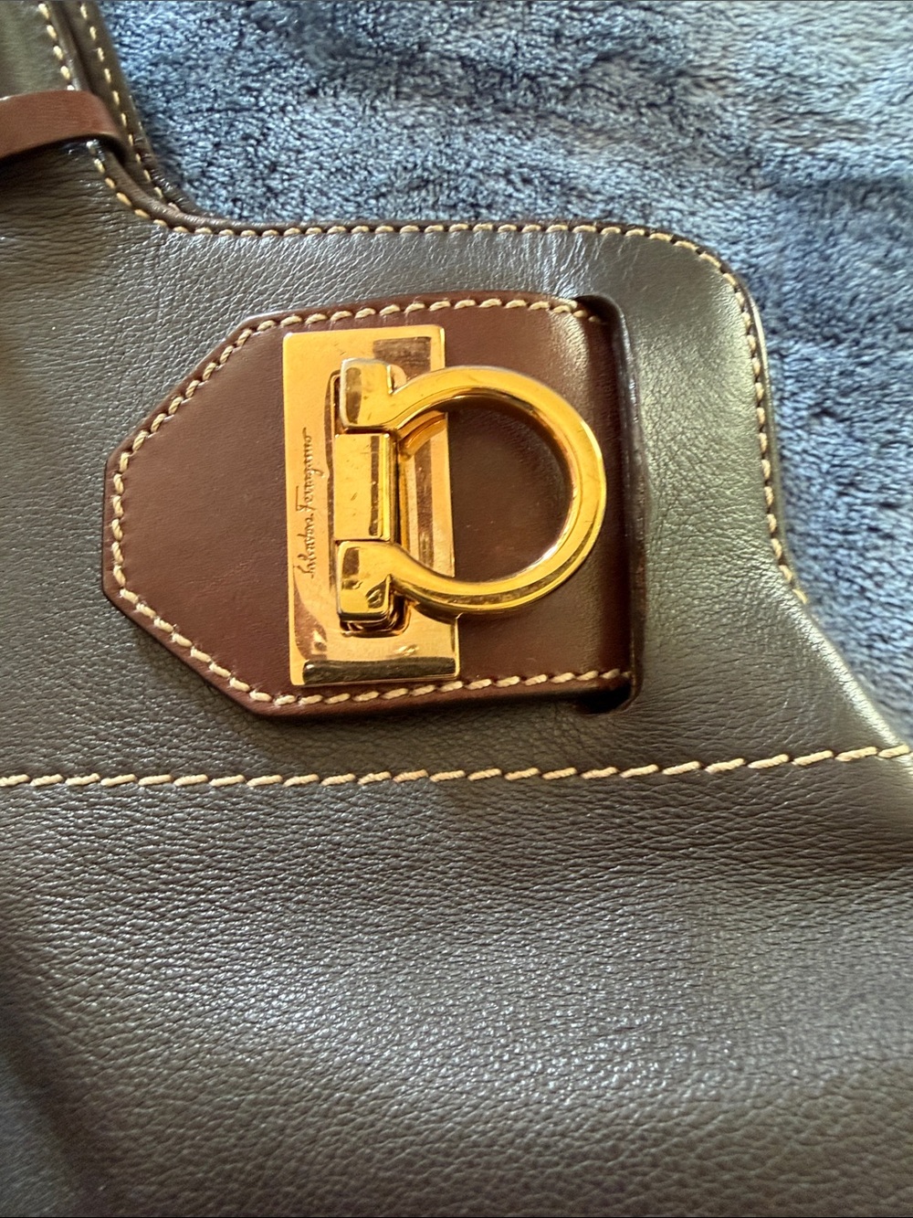 Authentic Brown Leather Tote with Gold Hardware - Picture 11 of 17